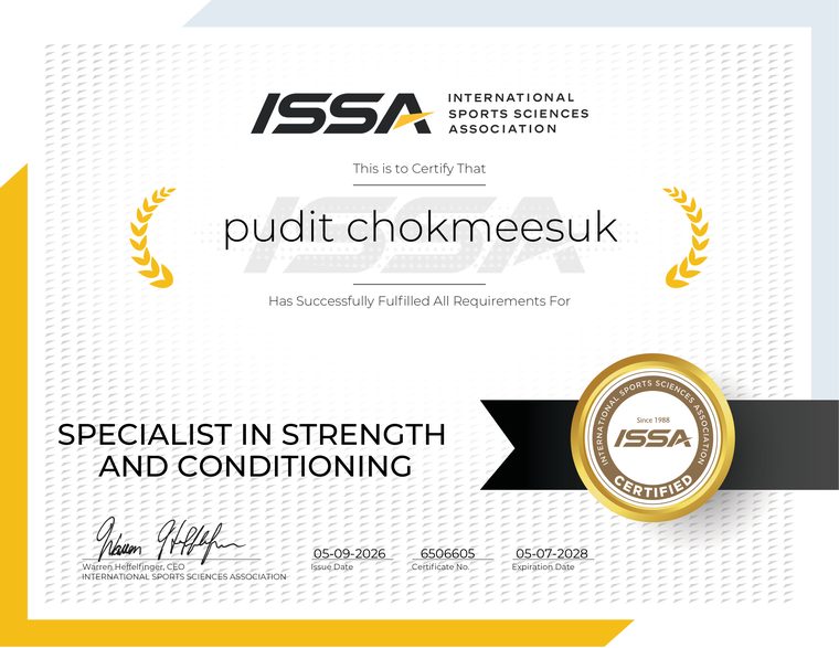 Certificate: ISSA — Specialist in Strength and Conditioning